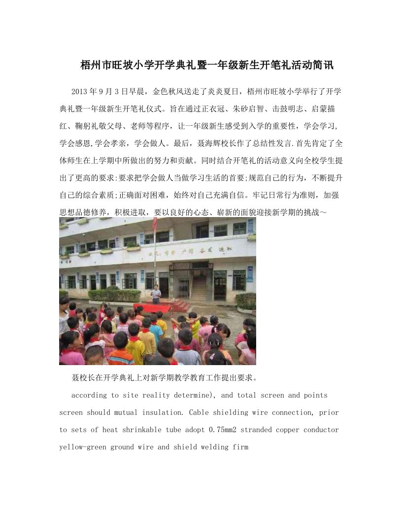 梧州市旺坡小学开学典礼暨一年级新生开笔礼活动简讯