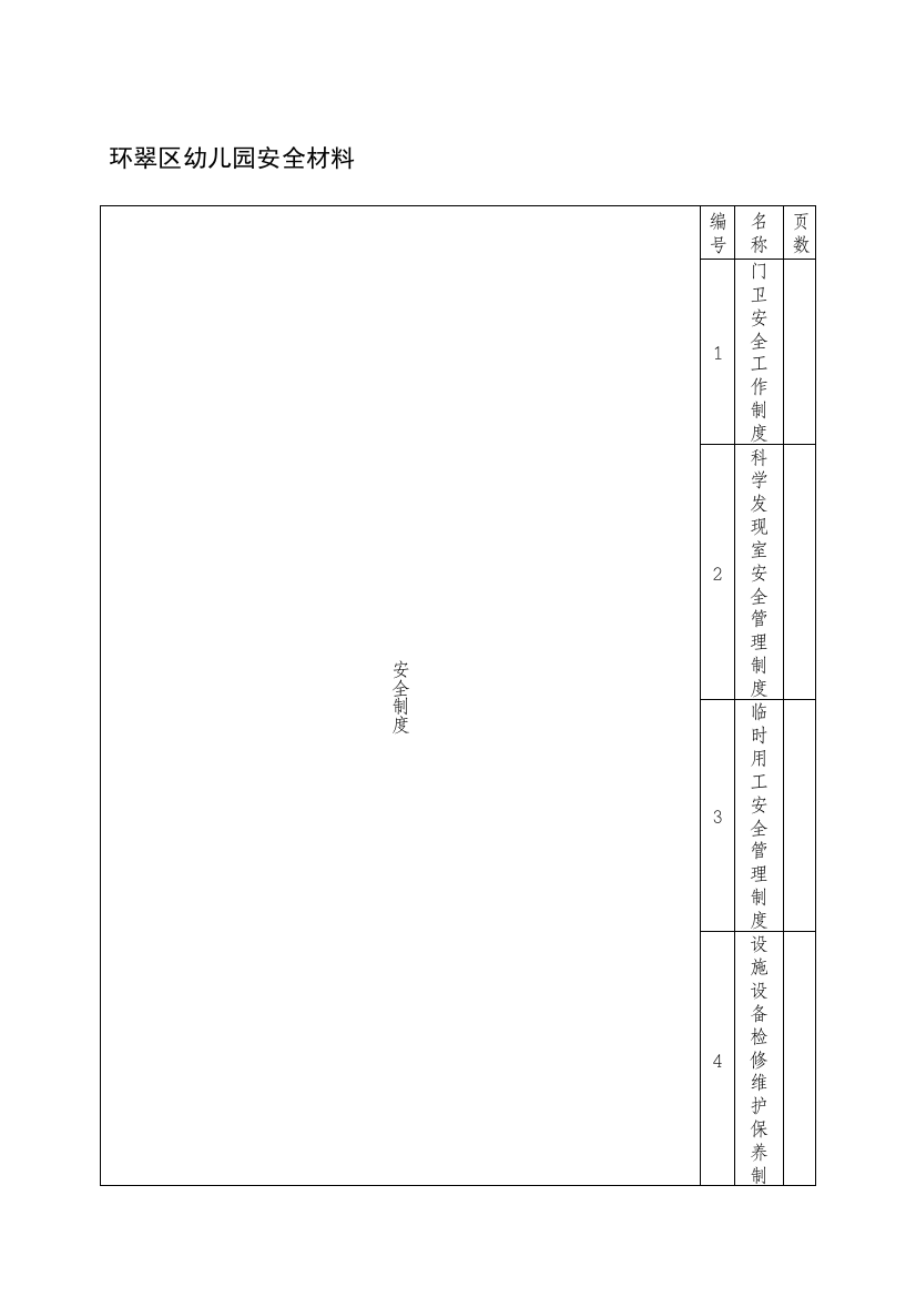 环翠区幼儿园平安资料目录2011[1].10.19