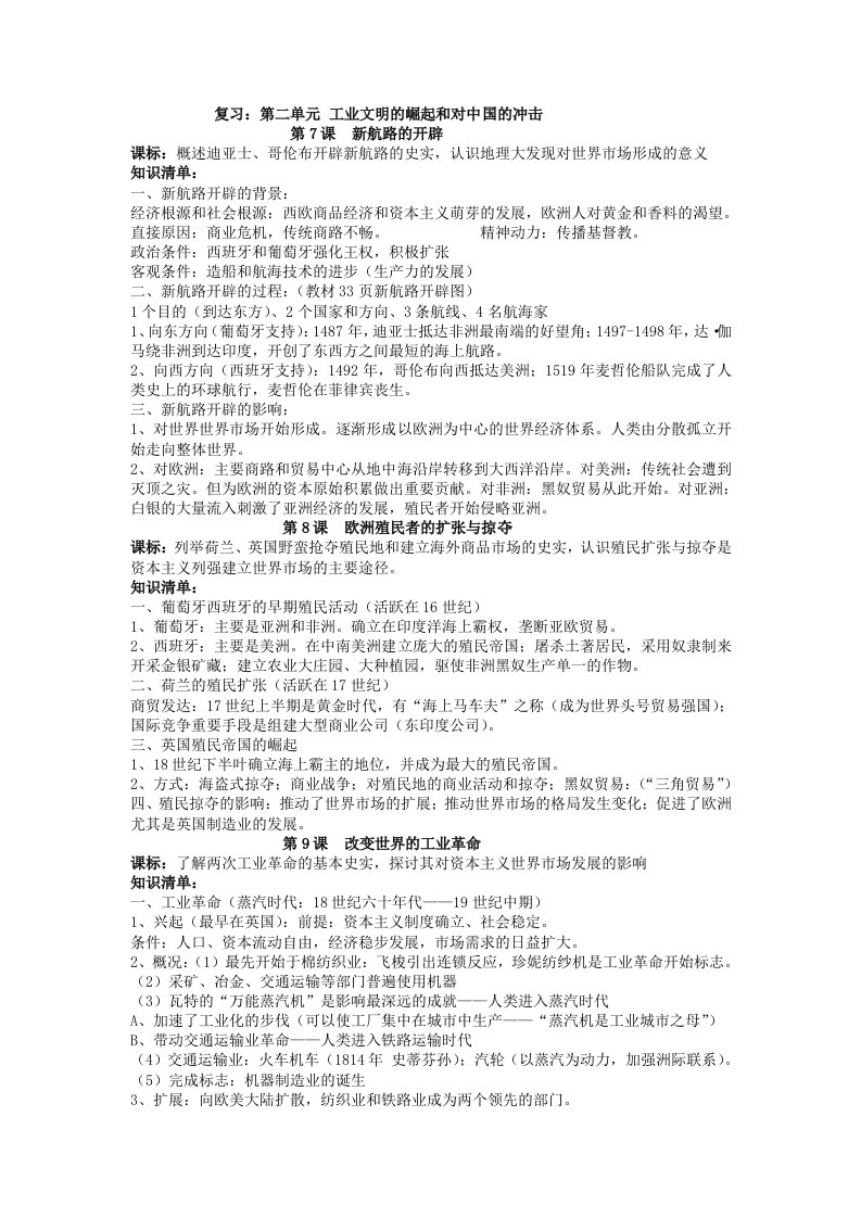 高中必修二学案第二单元复习要点