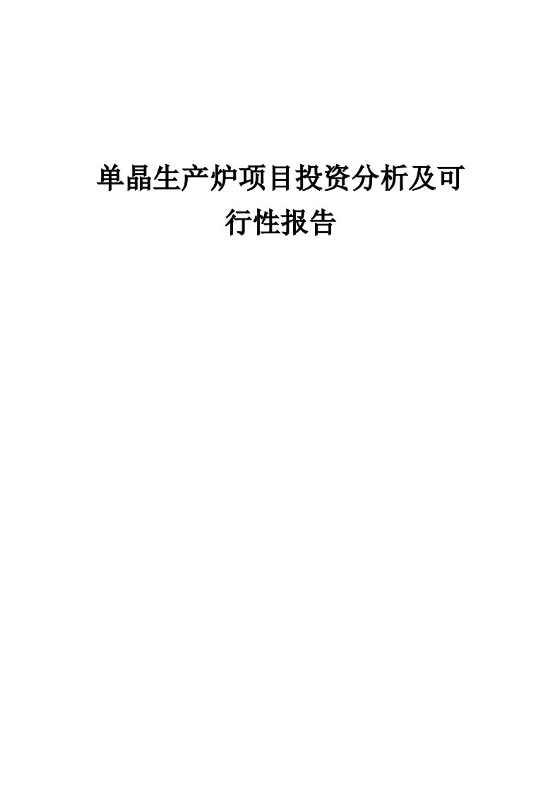 2024年单晶生产炉项目投资分析及可行性报告