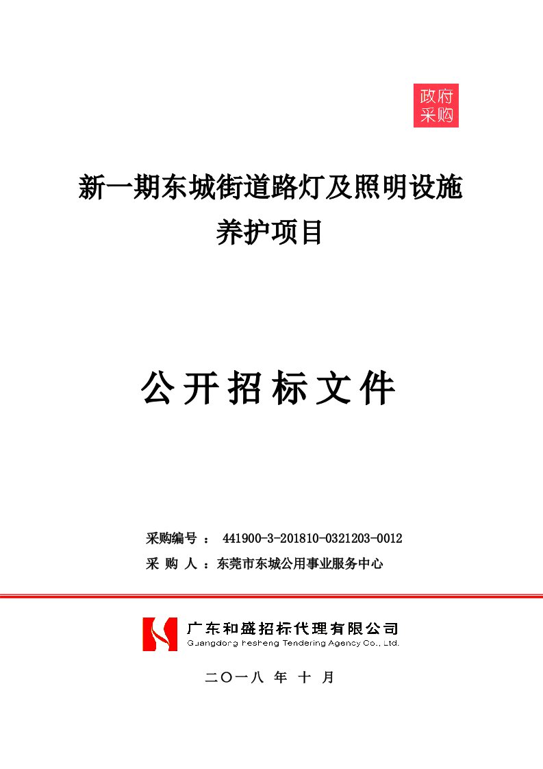 新一期东城街道路灯及照明设施养护项目招标文件