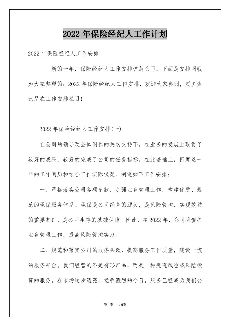 2022年保险经纪人工作计划