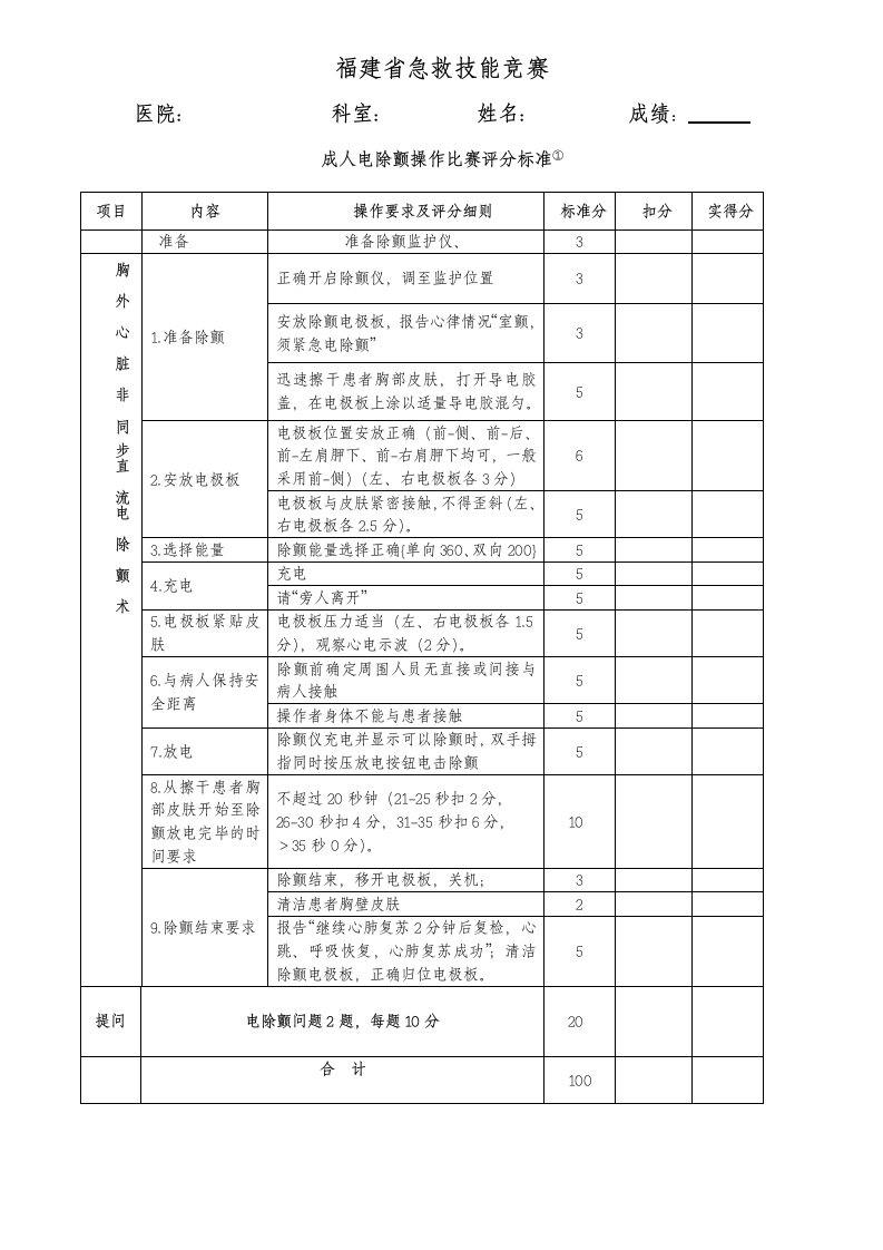 电除颤评分标准