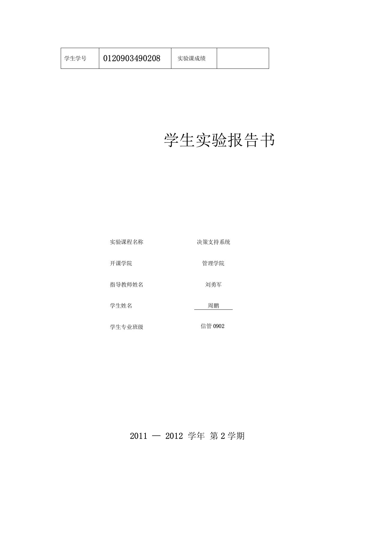 决策支持系统DSS实验报告