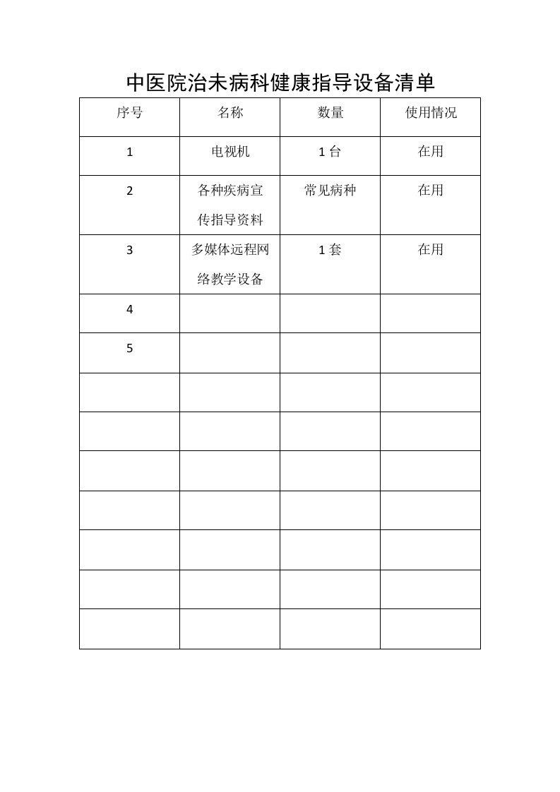 中医院治未病科健康指导设备清单