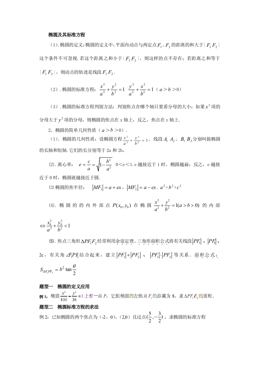 圆锥曲线第一讲