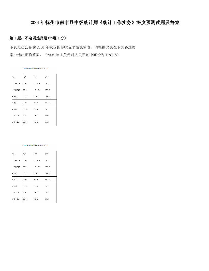 2024年抚州市南丰县中级统计师《统计工作实务》深度预测试题及答案