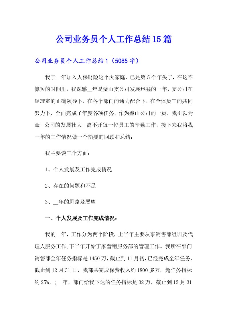 公司业务员个人工作总结15篇