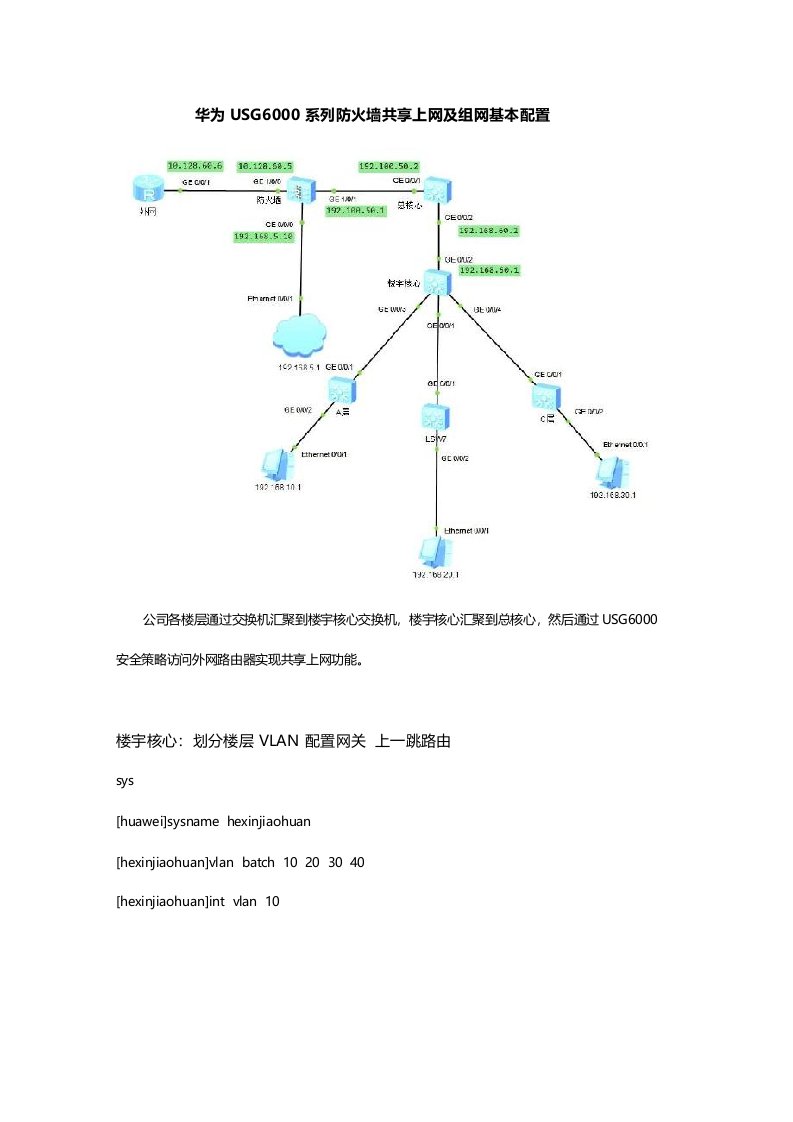 华为USG6000系列防火墙共享上网及组网基本配置