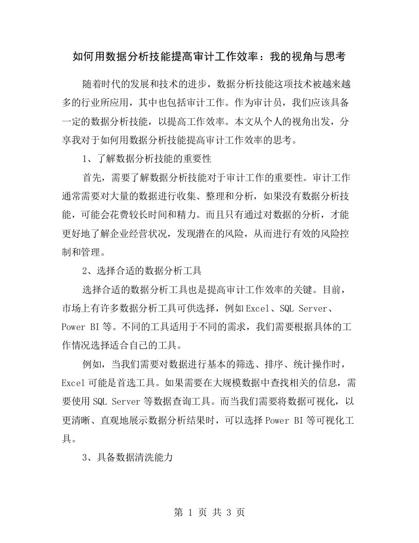 如何用数据分析技能提高审计工作效率：我的视角与思考