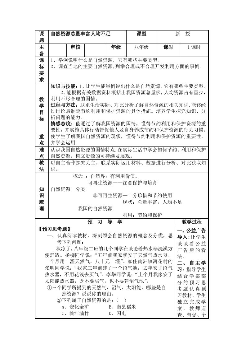 系列2教案-人教版八上：自然资源基本特征