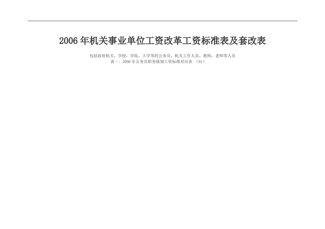 2006年机关事业单位工资改革工资标准表及套改表