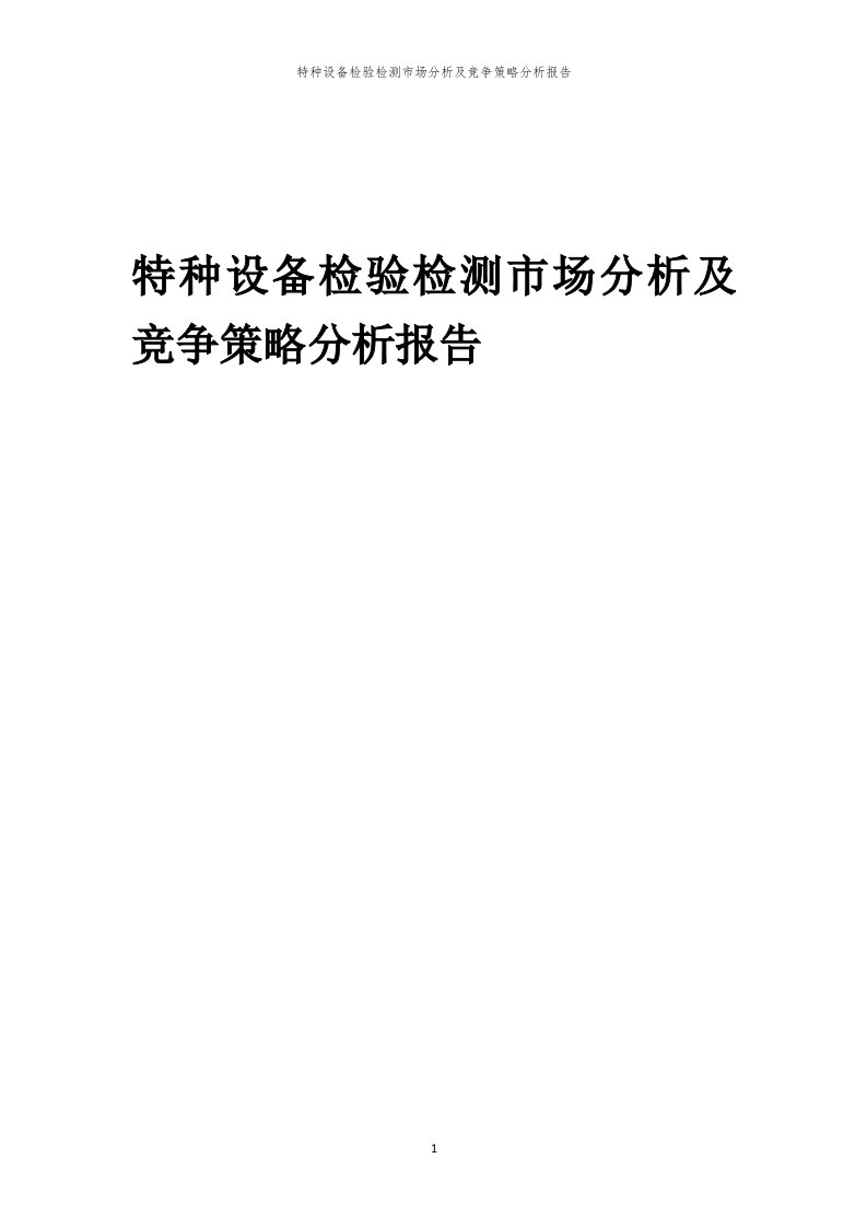 特种设备检验检测市场分析及竞争策略分析报告