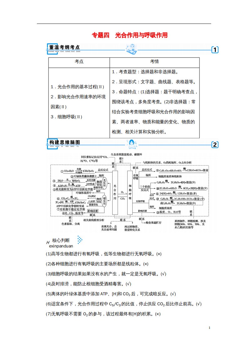 高考生物大二轮复习专题四光合作用与呼吸作用学案