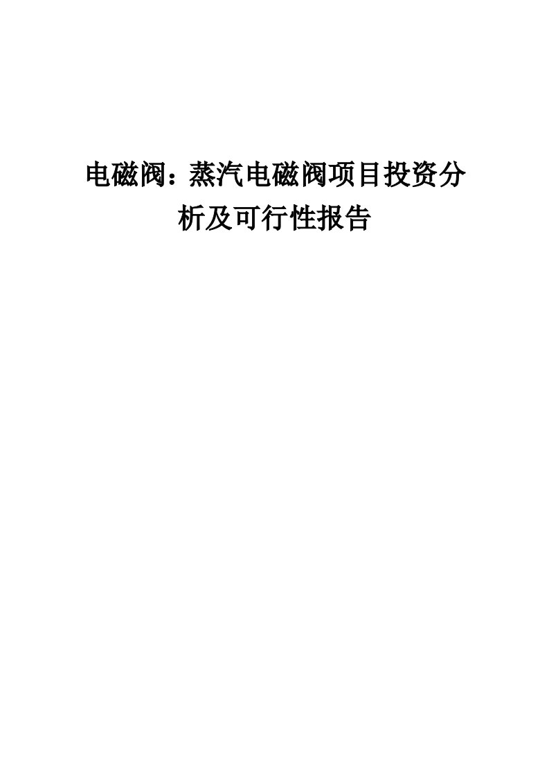 2024年电磁阀：蒸汽电磁阀项目投资分析及可行性报告