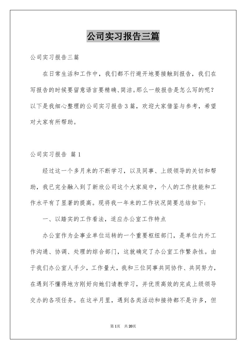 公司实习报告三篇精选