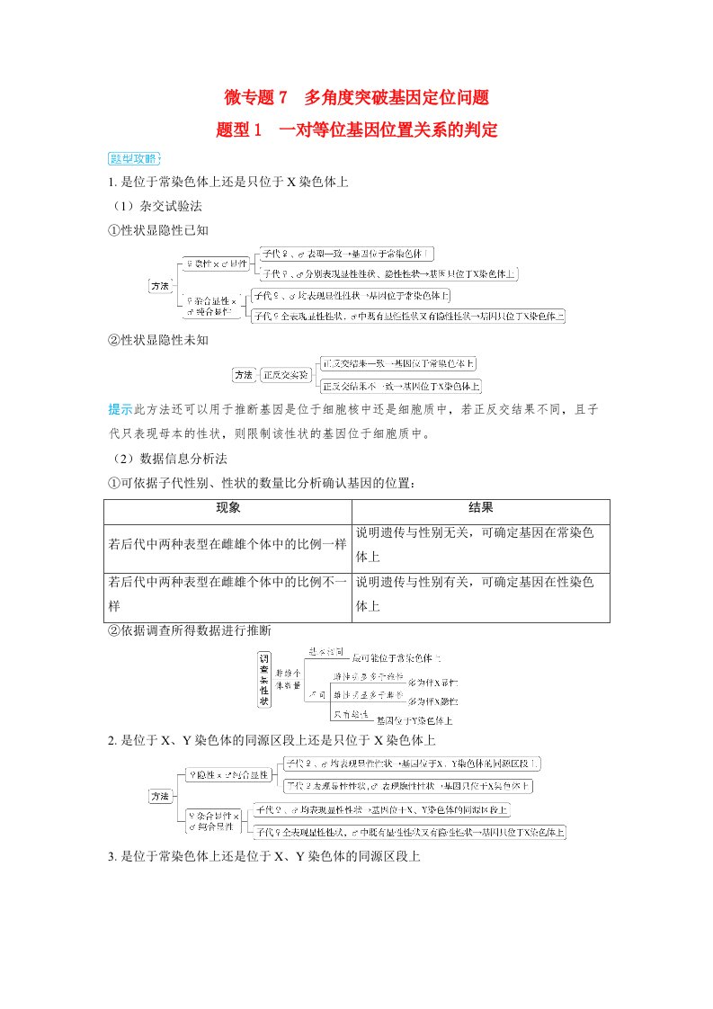 备考2025届高考生物一轮复习讲义第五章基因的传递规律微专题7多角度突破基因定位问题题型1　一对等位基因位置关系的判定