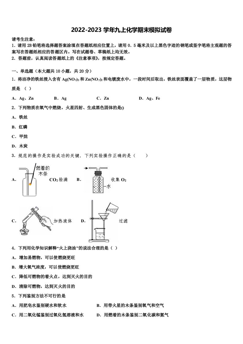 2023届广东省深圳市莲花中学九年级化学第一学期期末调研试题含解析