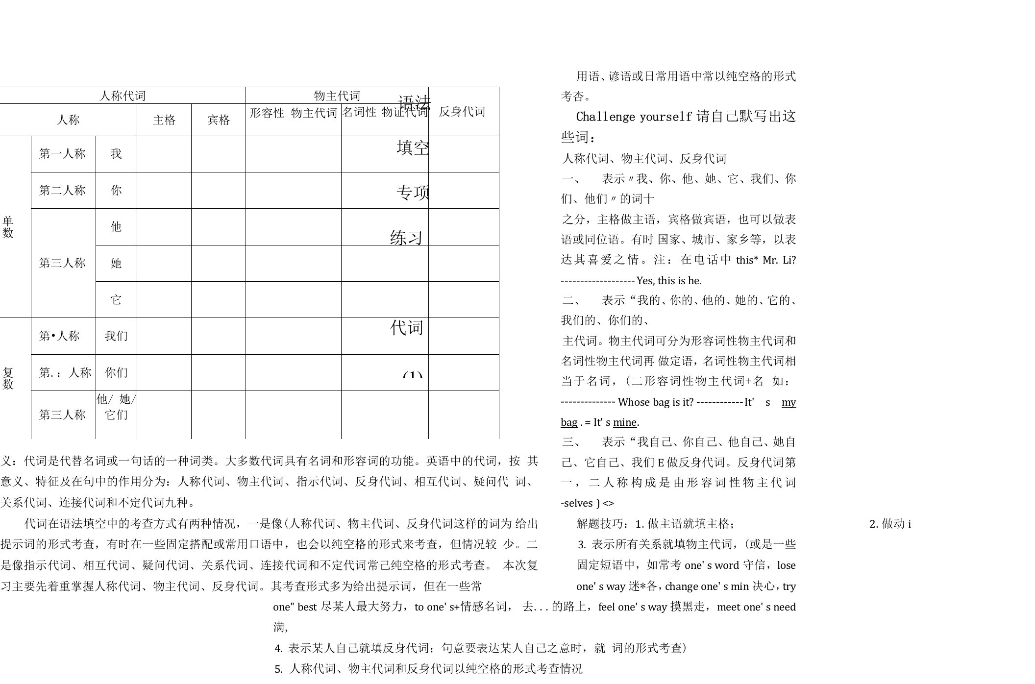 语法填空专项练习三代词