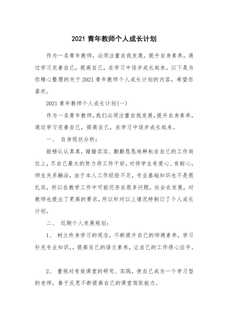 2021青年教师个人成长计划