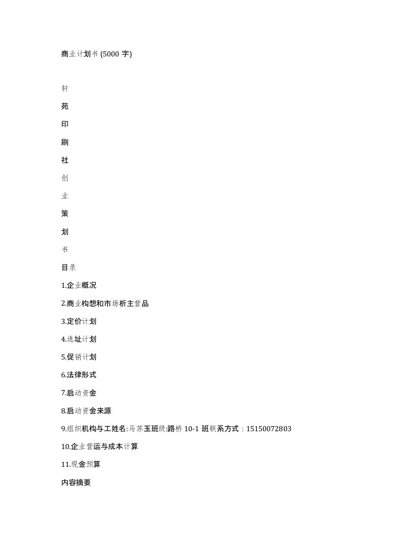 商业计划书5000字