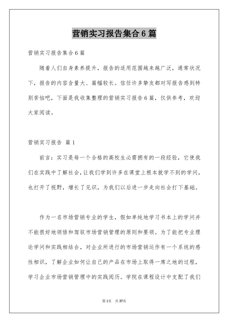 营销实习报告集合6篇