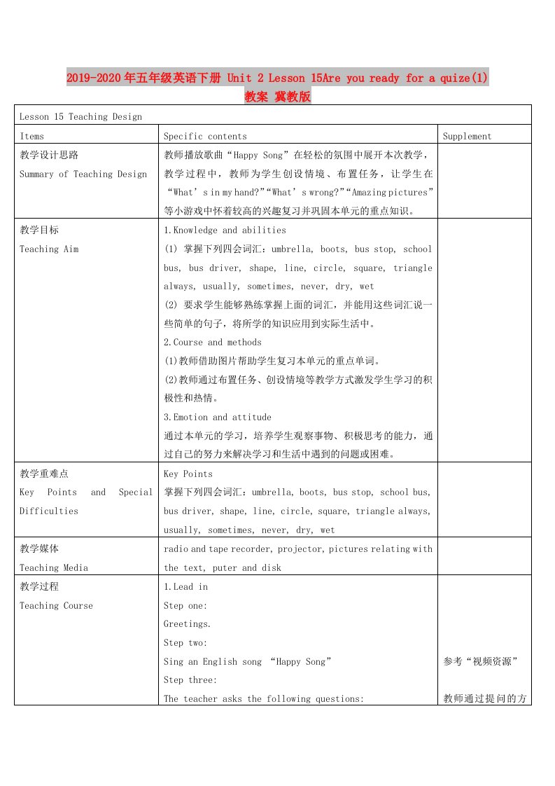 2019-2020年五年级英语下册