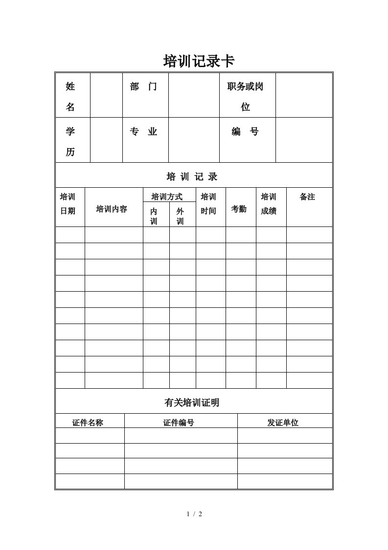 企业培训资料表格汇总15