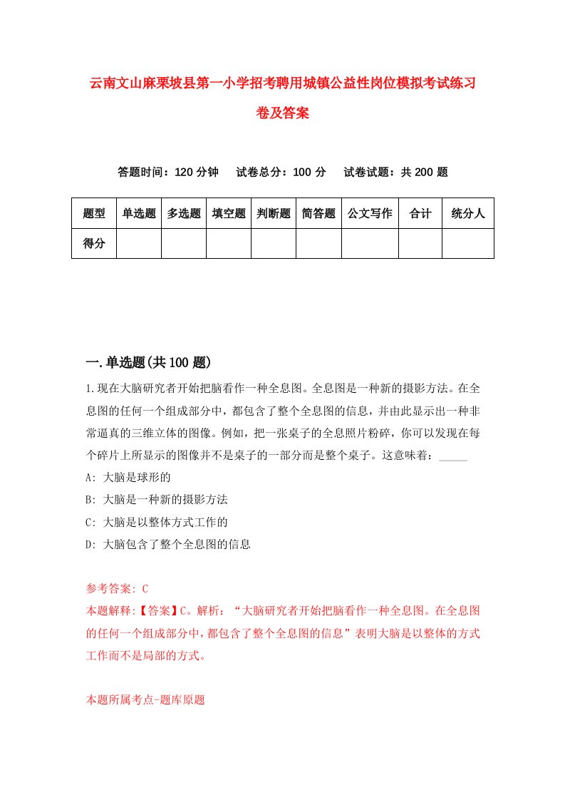 云南文山麻栗坡县第一小学招考聘用城镇公益性岗位模拟考试练习卷及答案第2卷