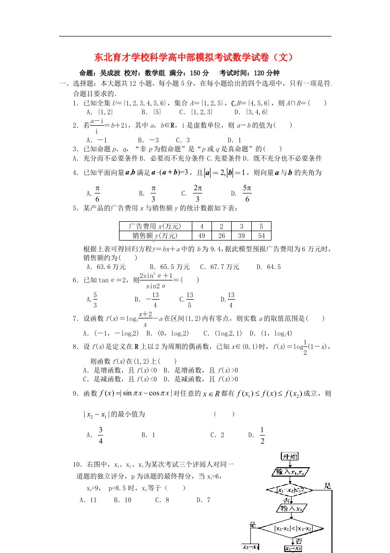 辽宁省东北育才学校高考数学模拟最后一卷试题