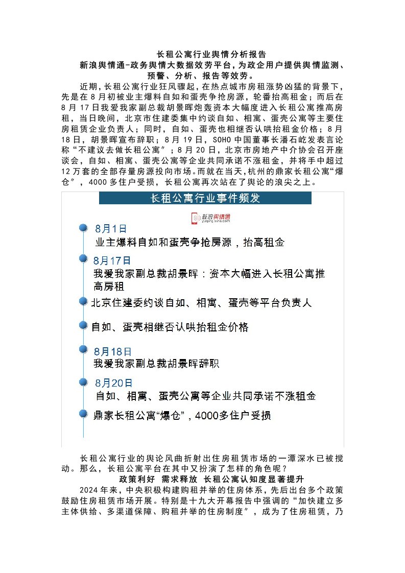 长租公寓行业舆情分析报告