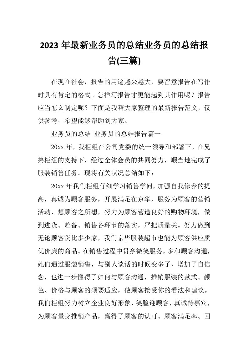 2023年最新业务员的总结业务员的总结报告(三篇)