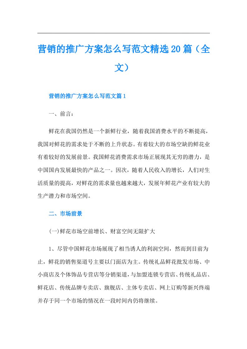 营销的推广方案怎么写范文精选20篇（全文）