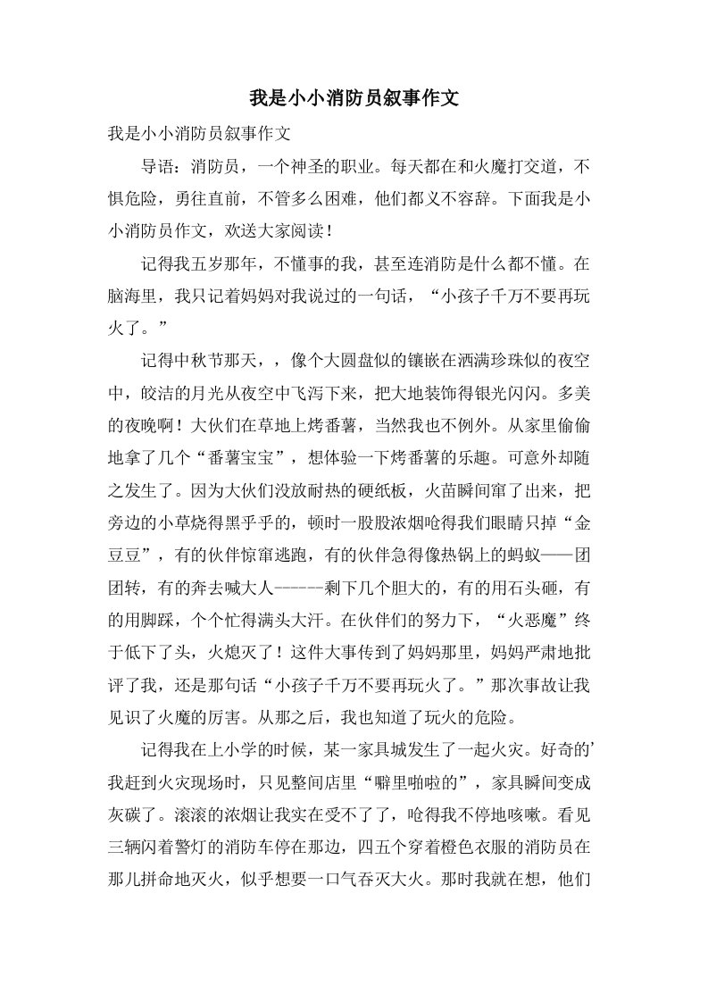 我是小小消防员叙事作文