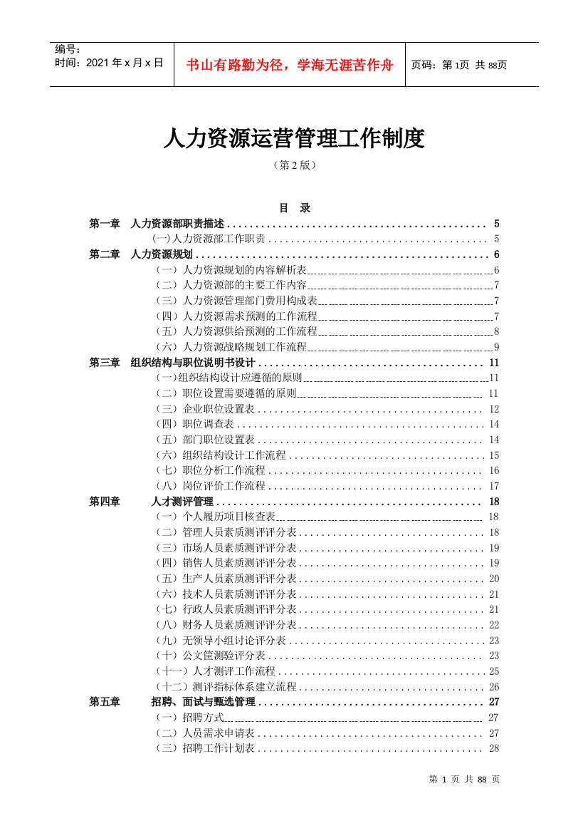 8人力资源运营管理规章制度