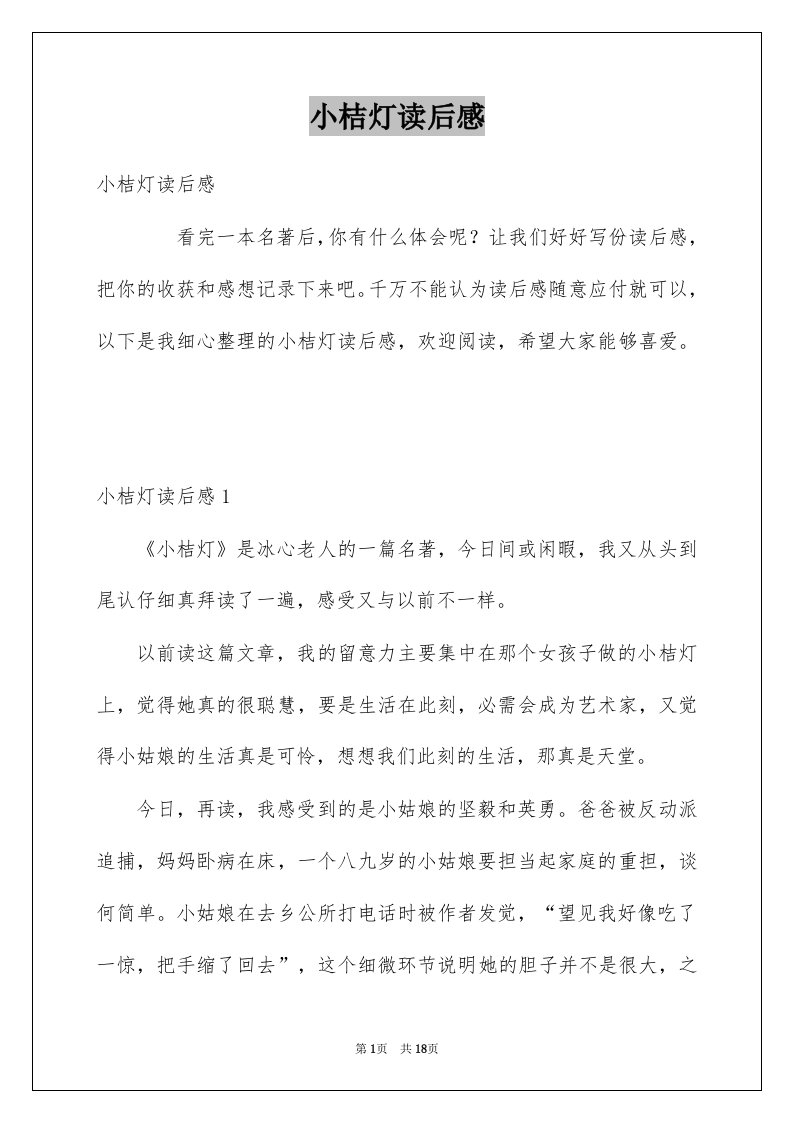 小桔灯读后感例文