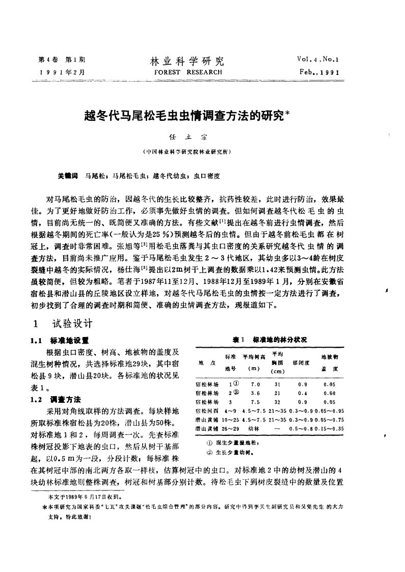 越冬代马尾松毛虫虫情调查方法的研究