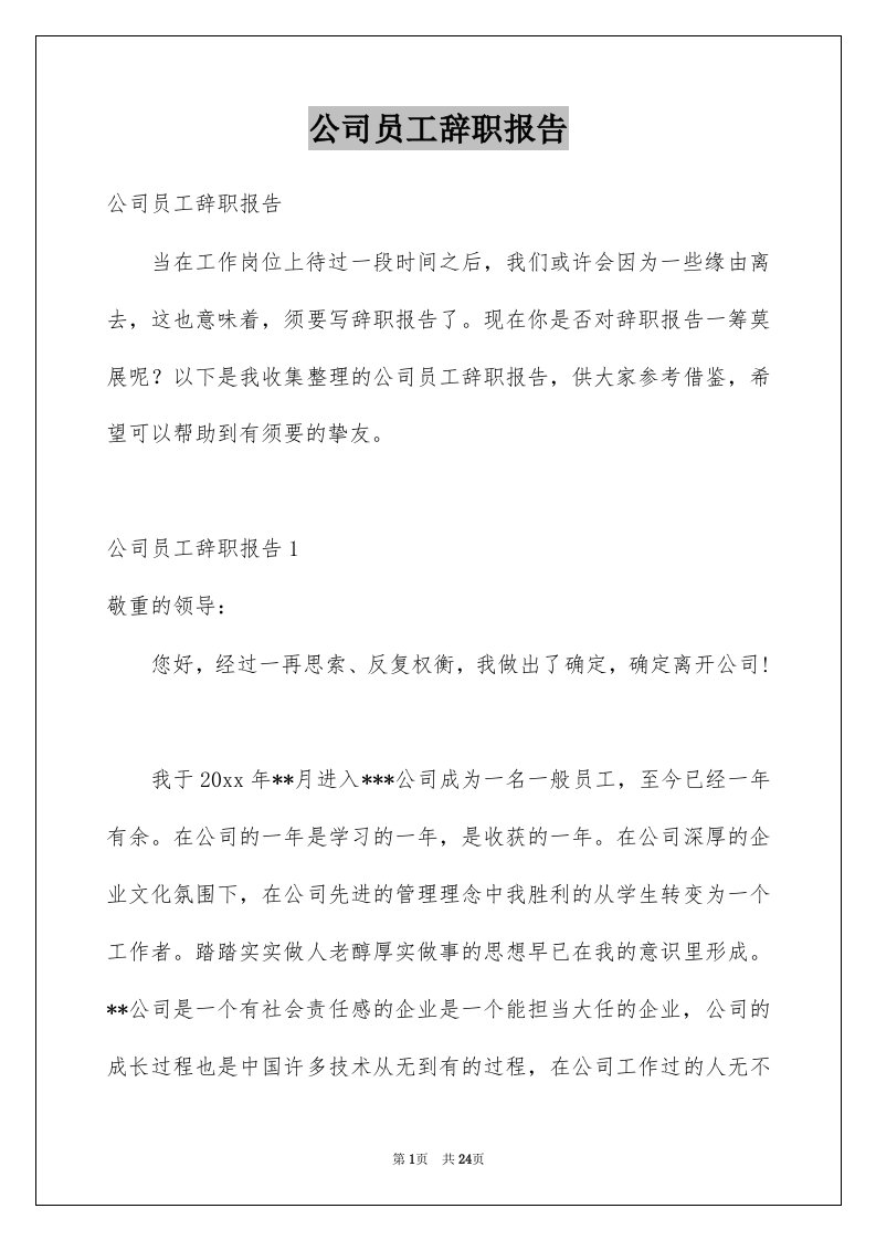 公司员工辞职报告例文5