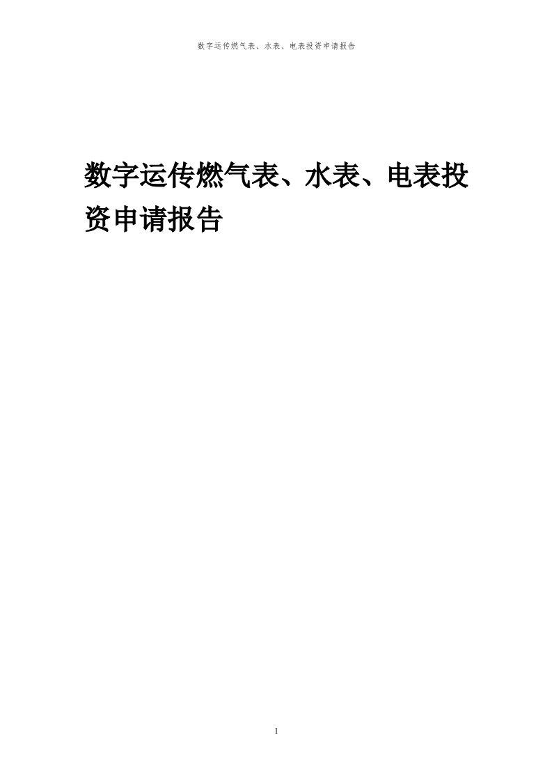 2023年数字运传燃气表、水表、电表投资申请报告