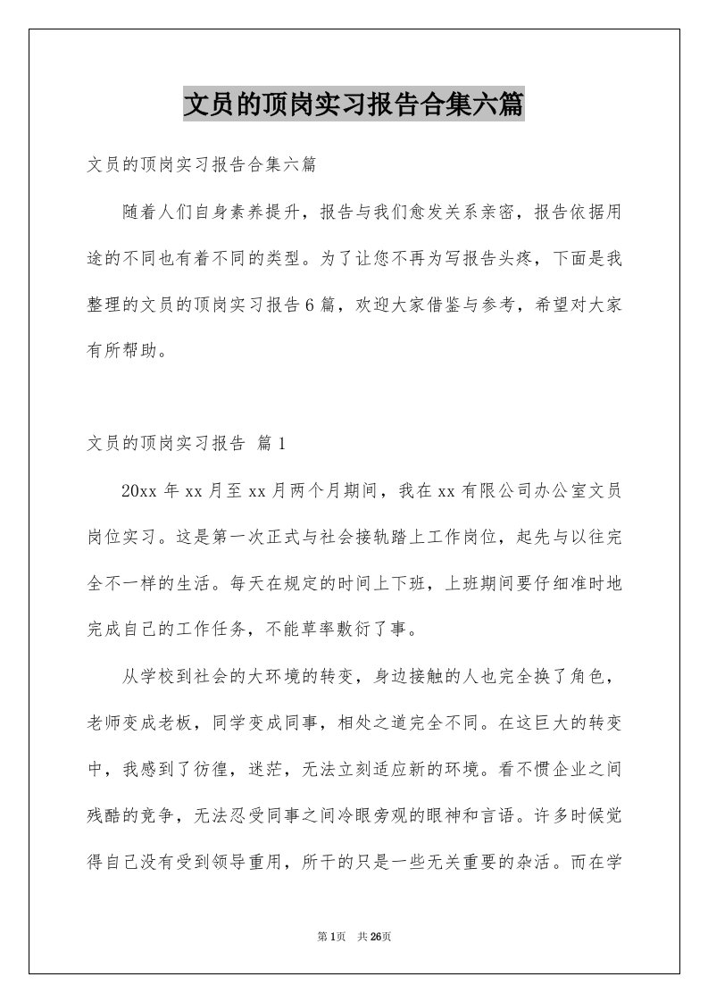 文员的顶岗实习报告合集六篇