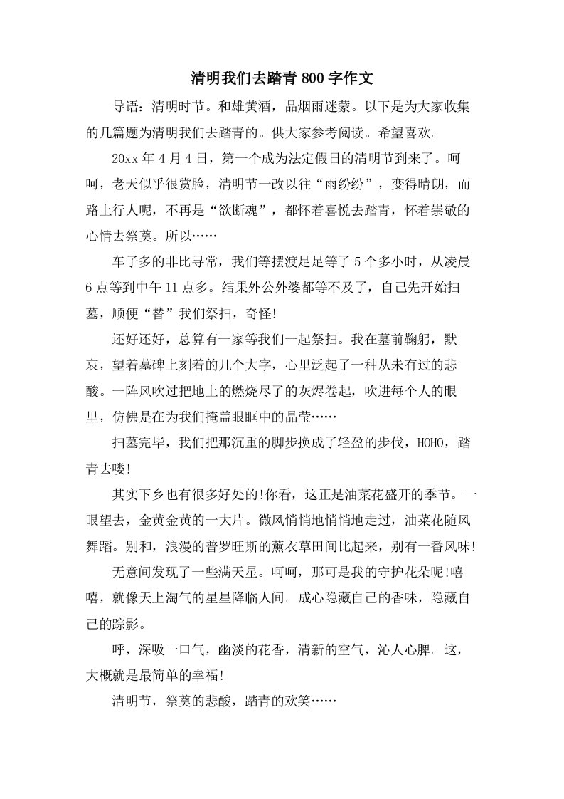 清明我们去踏青800字作文