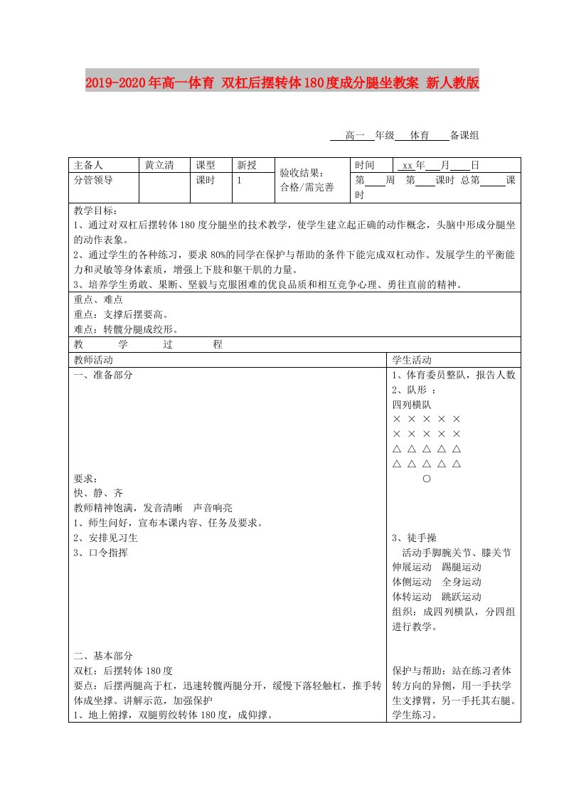 2019-2020年高一体育