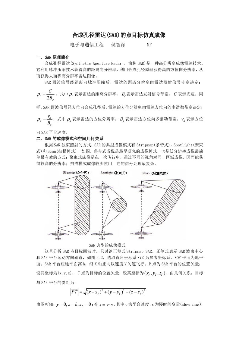 合成孔径雷达SAR的点目标仿真成像