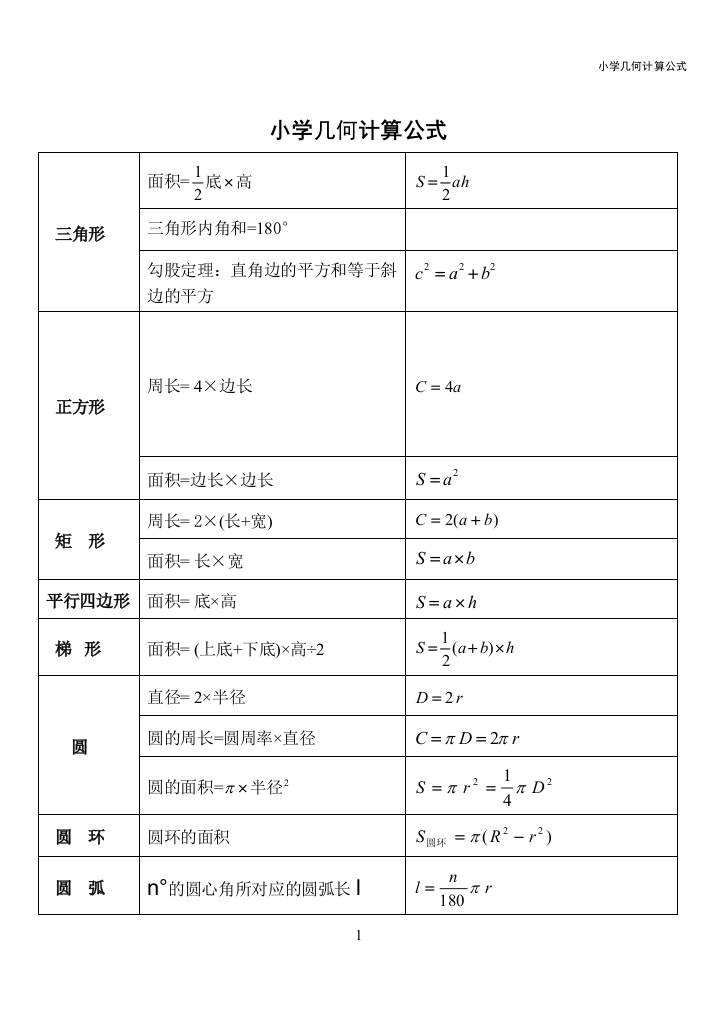 小学几何计算公式表