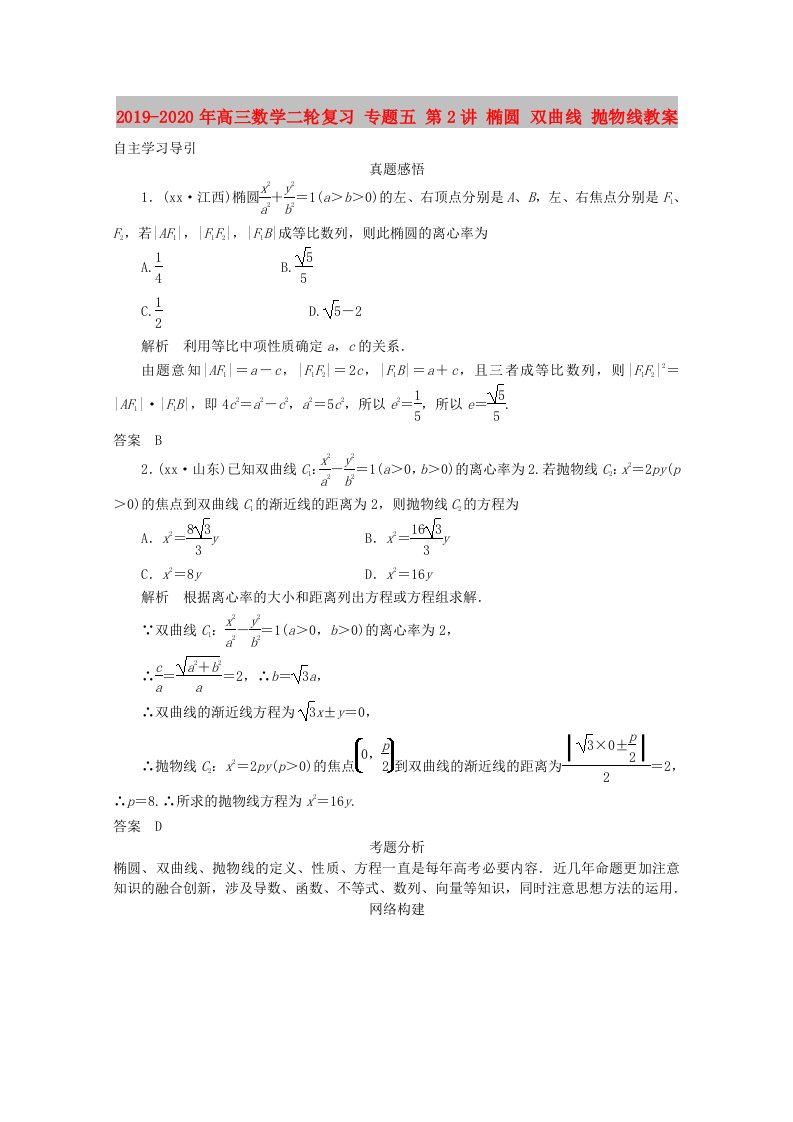 2019-2020年高三数学二轮复习