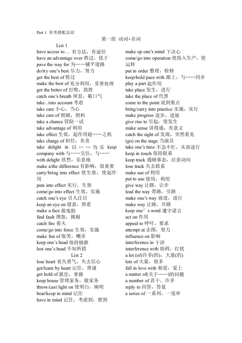 CET-6英语六级考试常考搭配