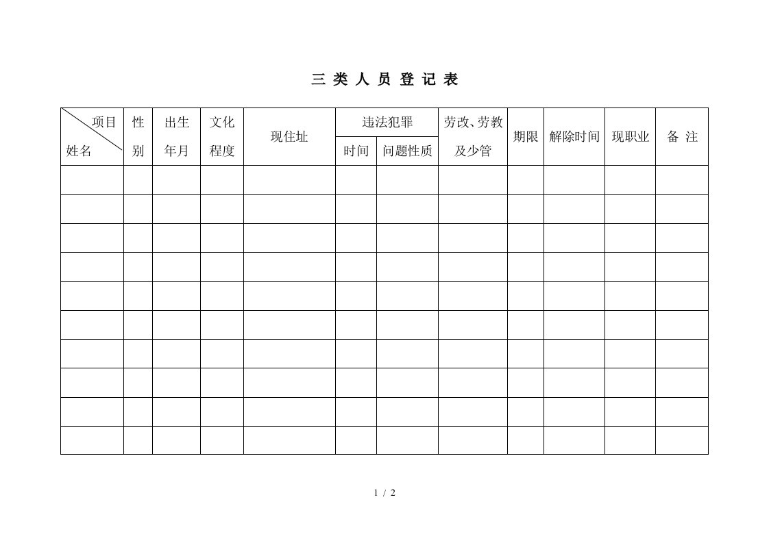 三类人员登记表