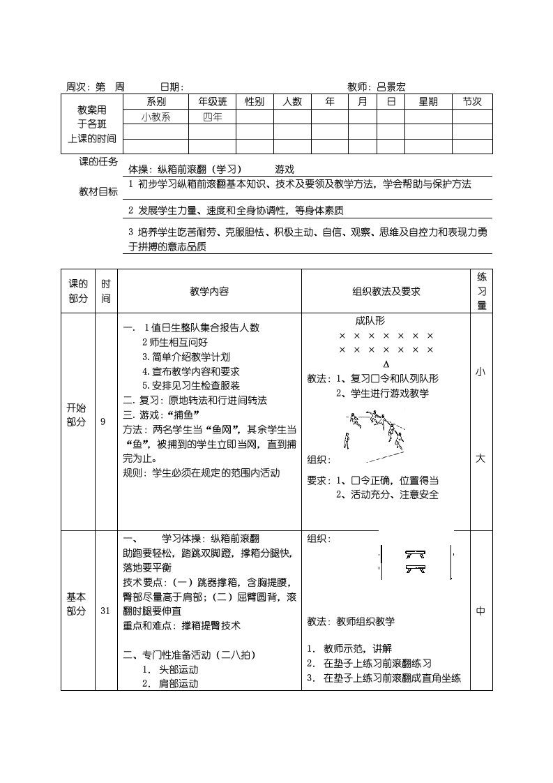 纵箱前滚翻教案