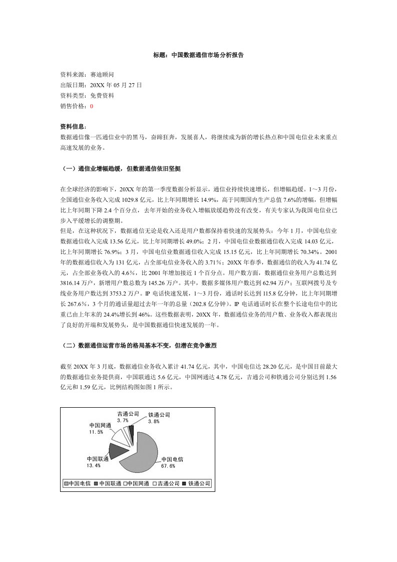 推荐-中国数据通信市场分析报告