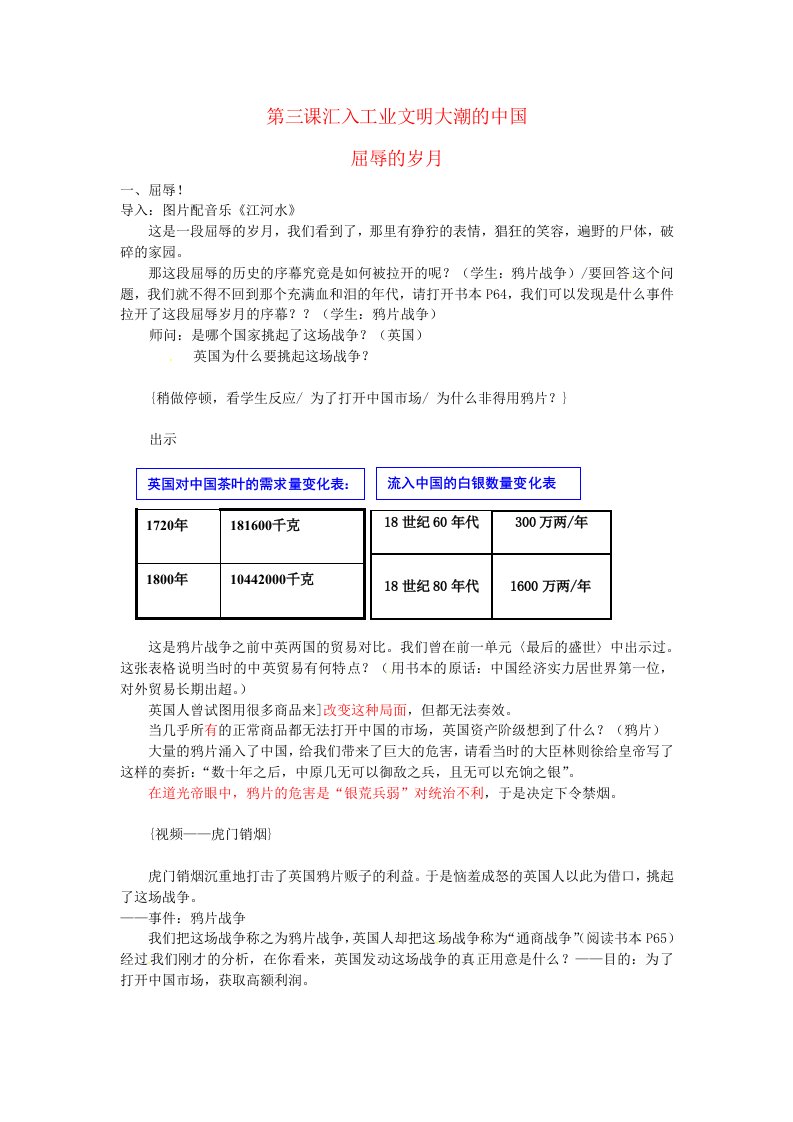 浙江省於潜第二初级中学八年级历史与社会下册第三课汇入工业文明大潮的中国-屈辱的岁月第三课汇入工业文明大潮的中国素材人教新课标版